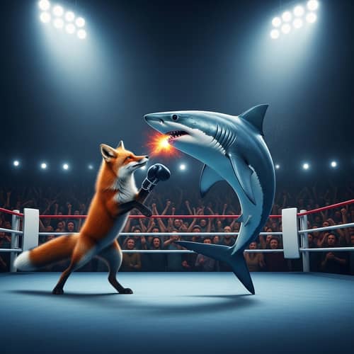 Fox vs Shark: Unique Boxing Match in Bright Ring