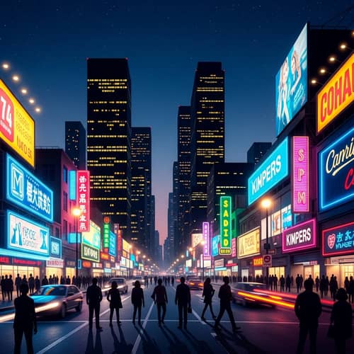 Vibrant Neon Cityscape | Night Skyline with Glowing Lights