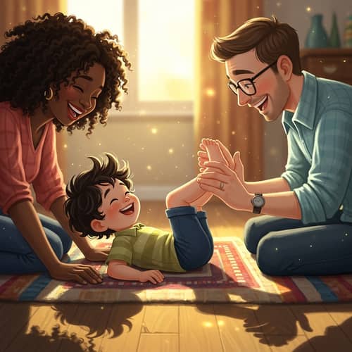 Whimsical Scene of Child's Laughter | Multicultural Family Home