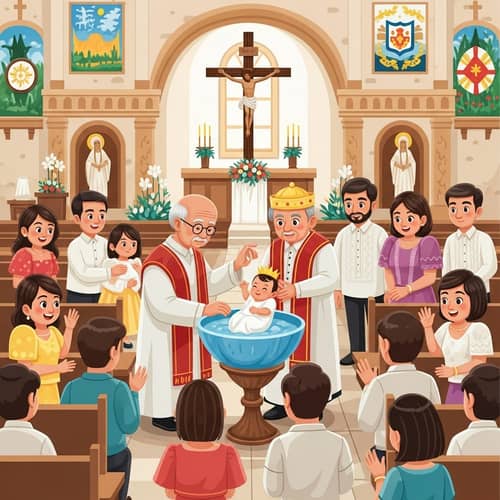 Traditional Filipino Baptism Illustration | Vibrant Cultural Ritual