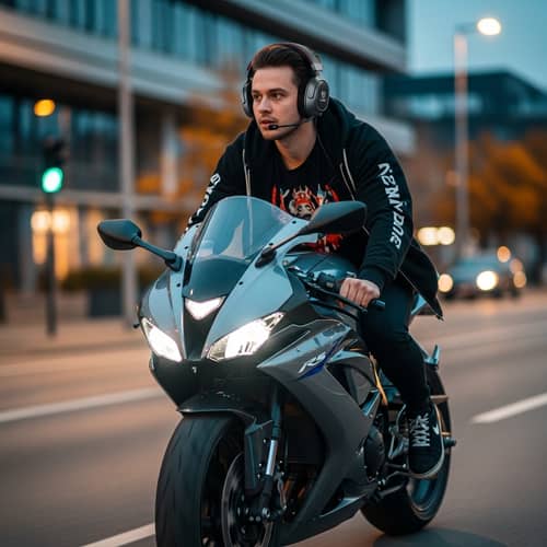 Streamer Riding Motorcycle - Live Streamer with Gaming Headset