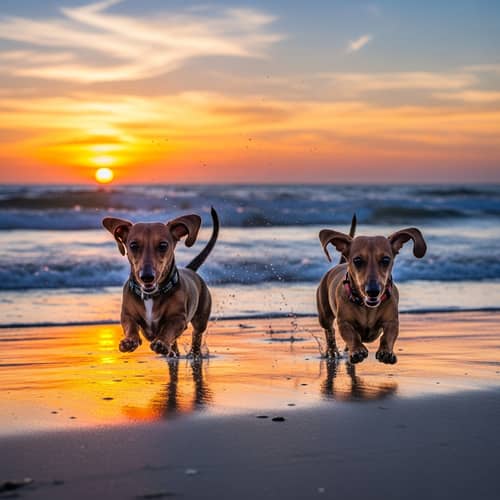 Adorable Sausage Dogs Enjoying Beach Run