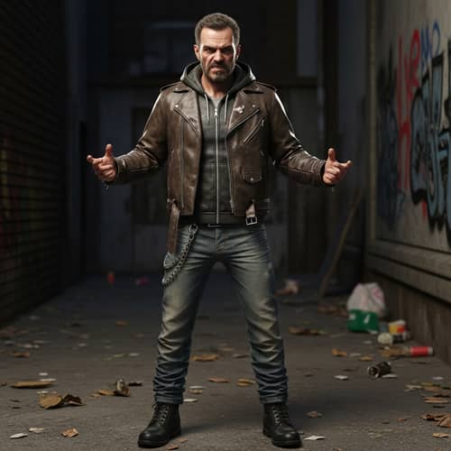 Middle-Aged Caucasian Hooligan in Urban Environment