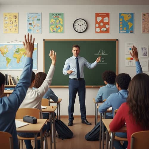 Diverse Classroom Scene: Dedicated Teacher Explaining Concept