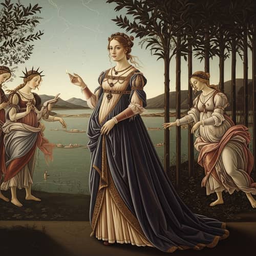 Renaissance Elegance in Botticelli-style Portrait | Graceful Woman in Flowing Gown