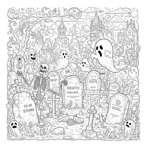 Whimsical Coloring Book: Playful Skeletons & Amusing Ghosts