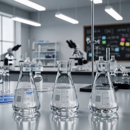 Glass Beakers With Varying Water Levels | Laboratory Scene