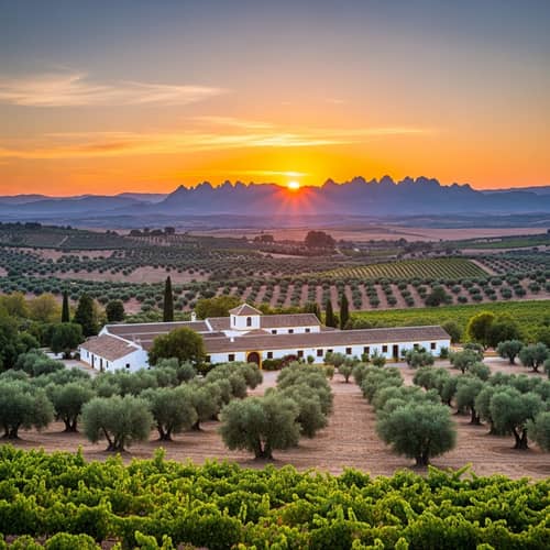 Scenic Spanish Hacienda Landscape with Olive Trees and Vineyards