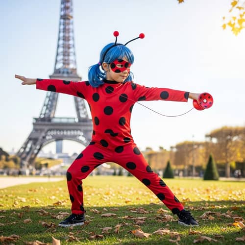 Child in Lady Bug Costume Battles Villain in Paris