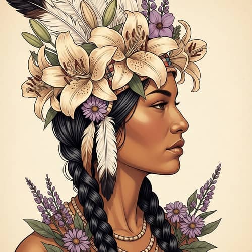 Vintage-Style Portrait of a Forward-Looking Woman with Brown Skin