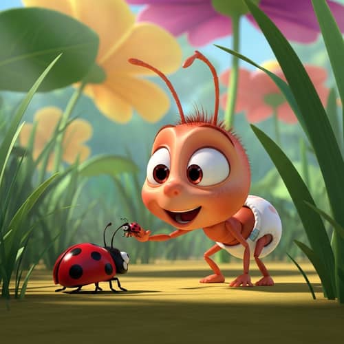 Charming Cartoon Ant Kid in Diapers | Playful Ant Child
