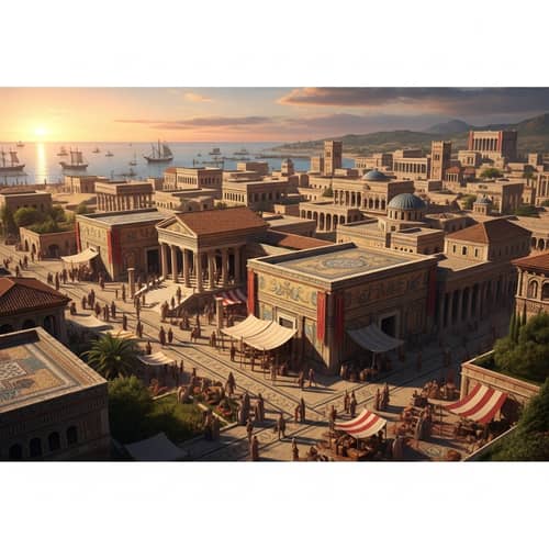 Bustling Carthage: Ancient Cityscape of Merchants, Traders, and Philosophers