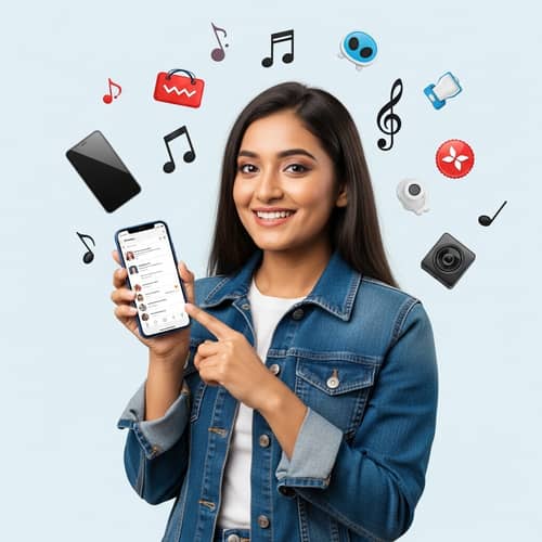 Trendy South Asian Woman Embracing Modernity and Technology