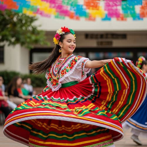 Hispanic Girl Traditional Dress Dance