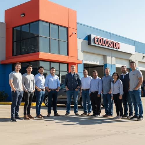 Diverse Customers at Modern Collision Repair Facility | Professional Automobile Service