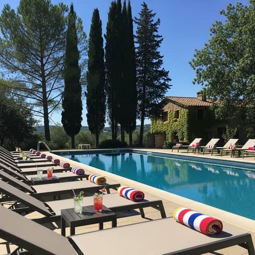 Tranquil Outdoor Swimming Pool Surrounded by Lush Greenery