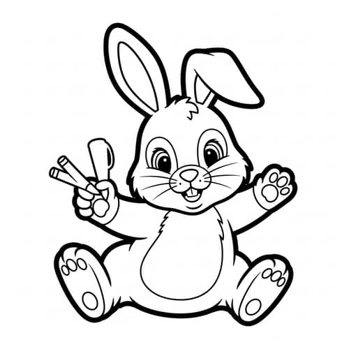 Playful Rabbit Coloring Page for Kids | Free Printable Template