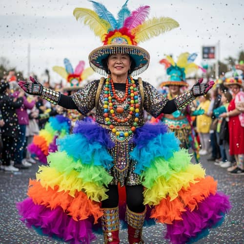 Intricate Carnival Costume for Festive Parade | Bright Colors, Shine, Texture