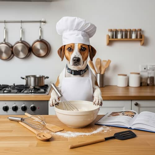Chef Dog Cooking: Adorable Canine Chef Mixing Ingredients