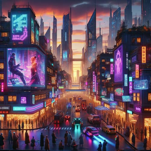 Cyberpunk Metropolis Cityscape at Dusk