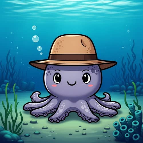 Cute Cartoon Octopus with Stylish Hat | Underwater Delight