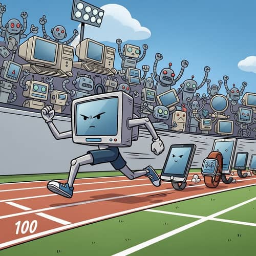 Comic Computer Sprinting in 100-Meter Race | Tech Gadgets Competition