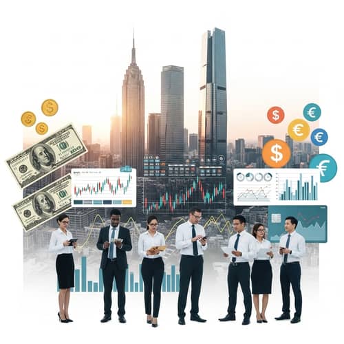 Finance Theme Background - Skyscrapers, Professionals, Finance Elements