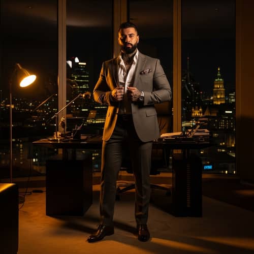 Sophisticated Middle-Eastern Executive in Luxurious Penthouse Office