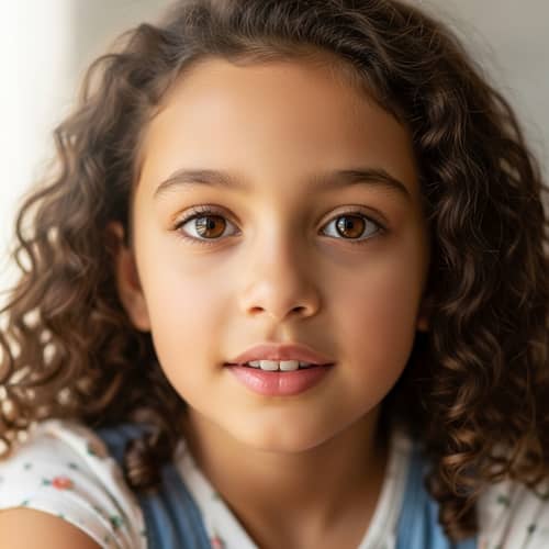 8-Year-Old Girl with Curly Hair and Smooth Skin