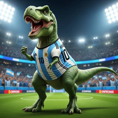 Vibrant Green T-Rex in Argentina Football Jersey