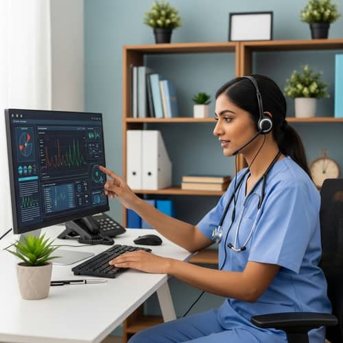 South Asian Female Nurse in Telehealth Session - Virtual Remote Patient Monitoring