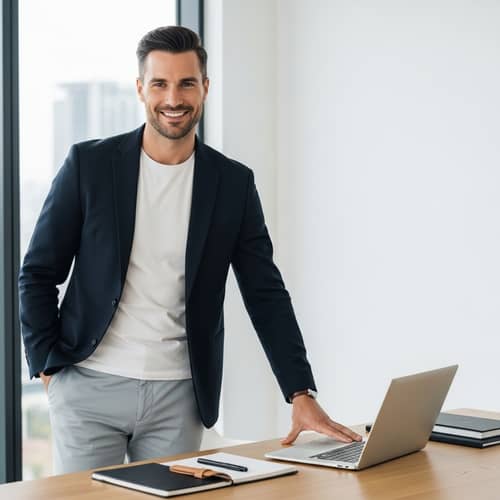 Confident Male Entrepreneur in Smart-Casual Style | Workspace