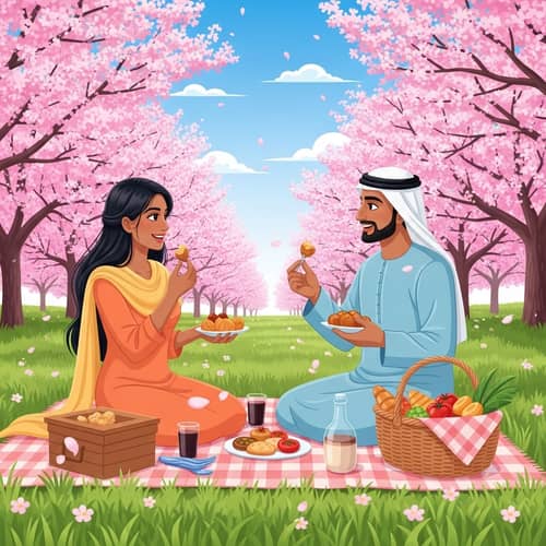 Spring Picnic Under Cherry Blossoms - Peaceful Scene
