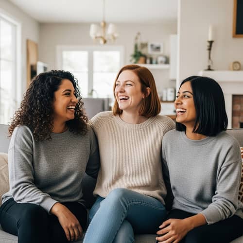Diverse Female Friends Sharing Joy at Home - Heartwarming Moment