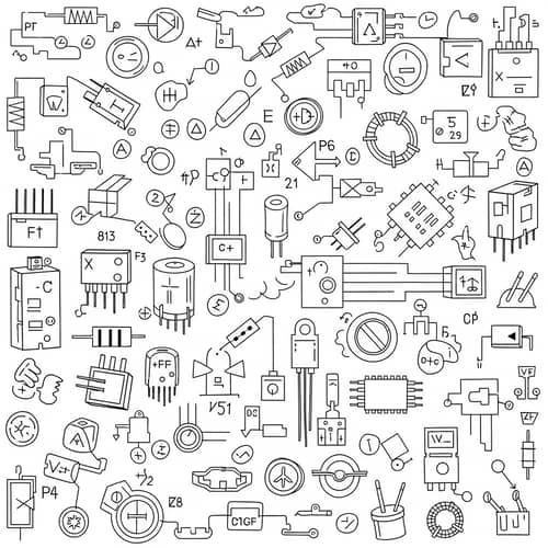 Intricate Electronic Components & Symbols for Science Enthusiasts