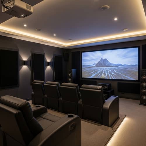 Immersive Home Theater System with Surround Sound and UHD Projector