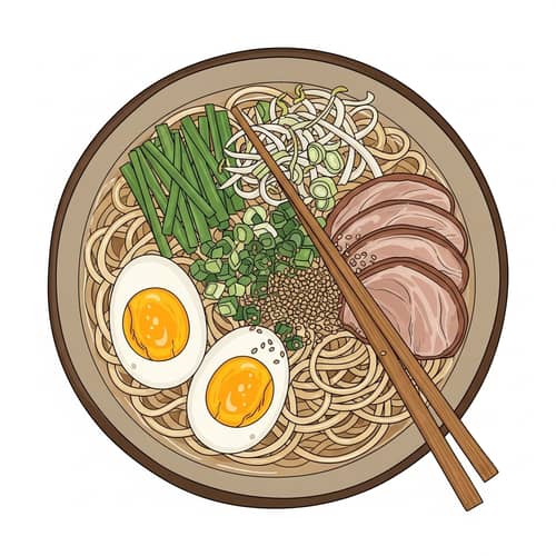 Delicious Bowl of Noodles with Toppings | Food Illustration