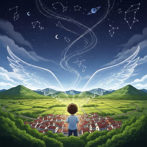 Young Boy's Dream: Touching the Stars in a Quaint Town
