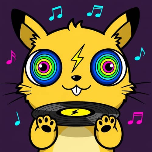 Anime-inspired Pikachu Holding Vinyl Record | Digital Illustration