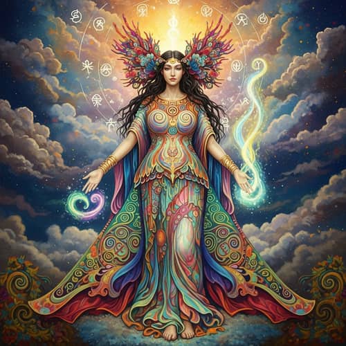 Powerful Goddess of Transformation in Mixed Media Art Style