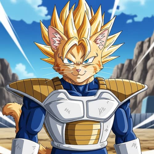 Anime-Inspired Cat | Spiky Hair, Blue & White Armor