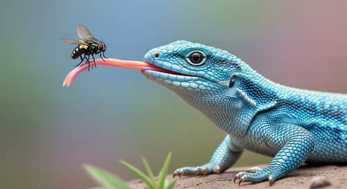 Whimsical Ice Lizard Catching Fly | Vibrant Blue Scales