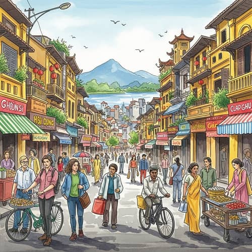 Vibrant Watercolor of Hanoi, Vietnam | Urban Scene Painting