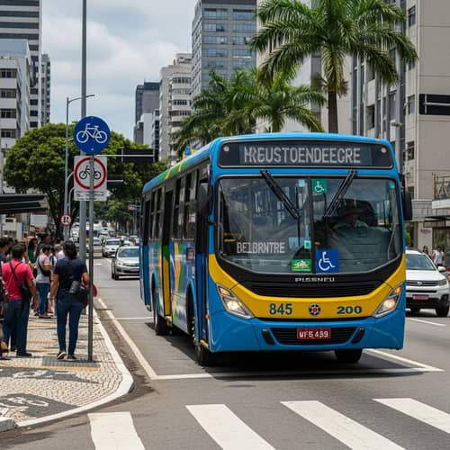 Vibrant City Street with Brazilian Flag Bus - Brazil Daytime Scene