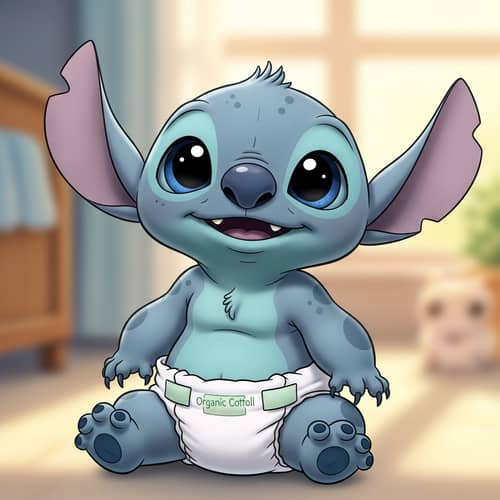 Adorable Newborn Alien in Diaper | Cute Stitch Illustration