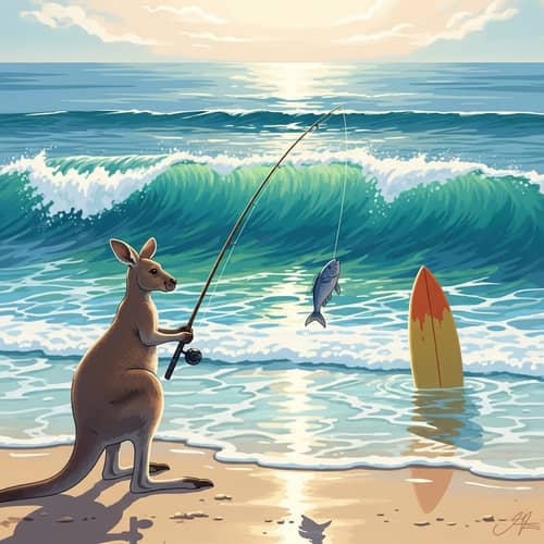 Kangaroo Fishing Adventure by the Ocean