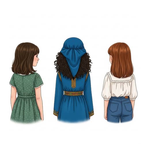Three Diverse Girls Back View Image