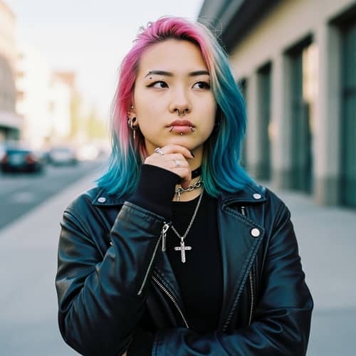Vibrant Asian Teen in Edgy Urban Setting | Rebellious Youth Culture