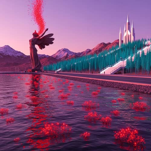 Copper Mountains Reflections on Purple Sea | Visual Spectacle