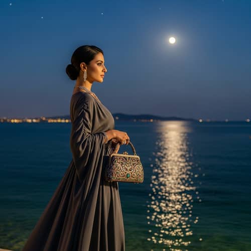 Luxurious Middle-Eastern Woman by the Shimmering Sea